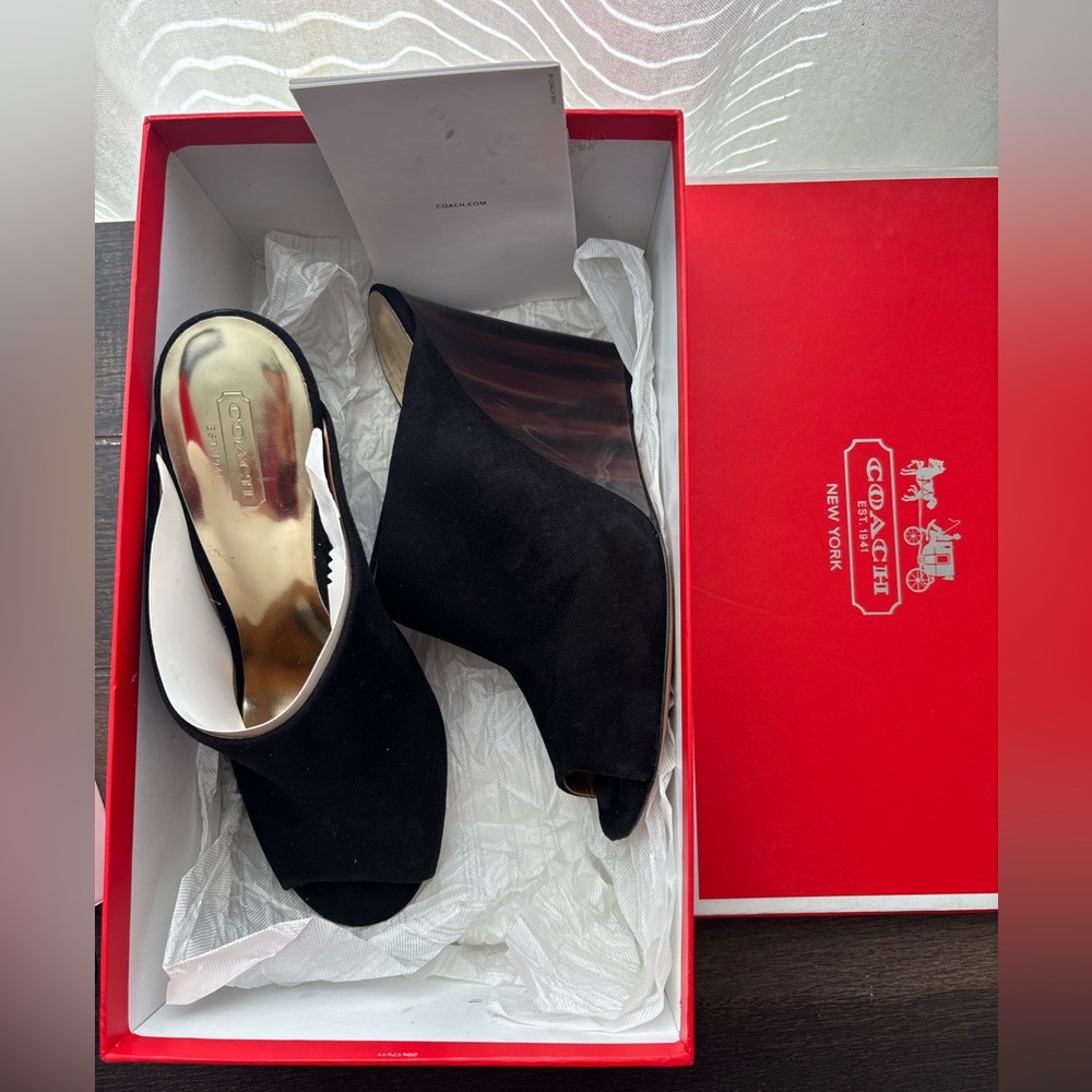 Coach Black Peep Toe Mules